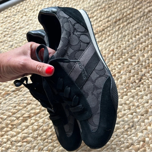 COACH Jacquard Black Suede Kelson Lace Up Sneakers Outline Signature / Size 8.5 - Picture 10 of 12